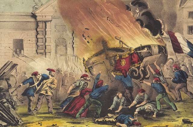 La carrosse royale est incendiée dans une rue de Paris en 1848