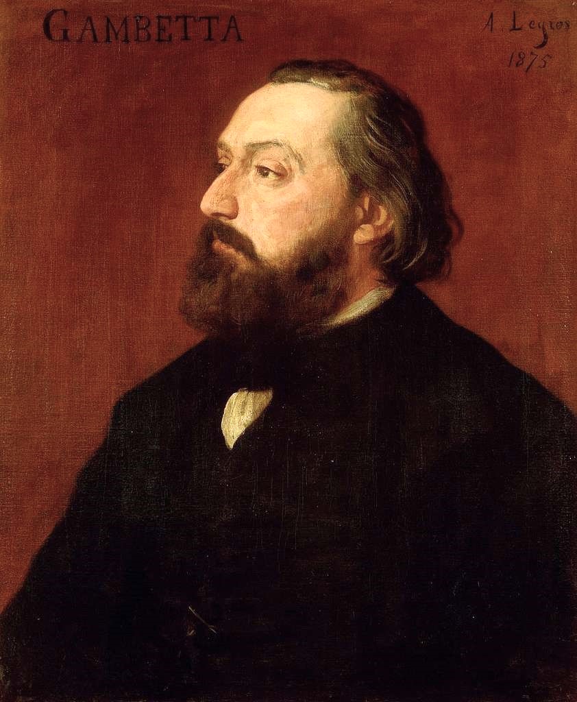 Portrait (huile sur toile) de Léon Gambetta en 1873 vu en demi-profil, habillé en noir