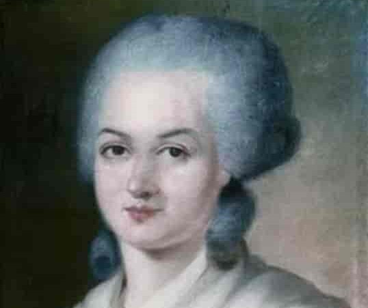 Portrait d'Olympe de Gouges qui proclama en 1791 la Déclaration des droits de la femme et de la citoyenne. Elle a un regard intelligent et bienveillant. Comme le voulait la mode à l'époque, elle a les cheveux poudrés. (Gouache sur toile d'Alexandre Kucharski)